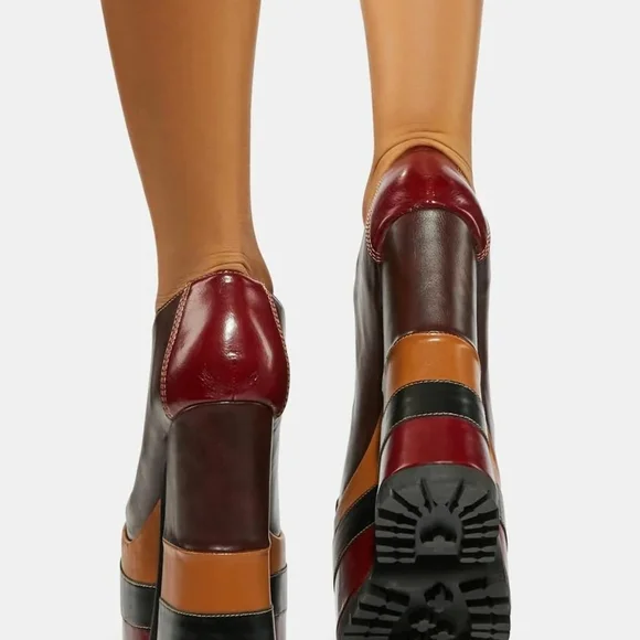 Stylish Burgundy Platform Heels - Picture 4 of 6